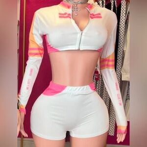 Colorful Long Sleeve Crop Top and shorts Set